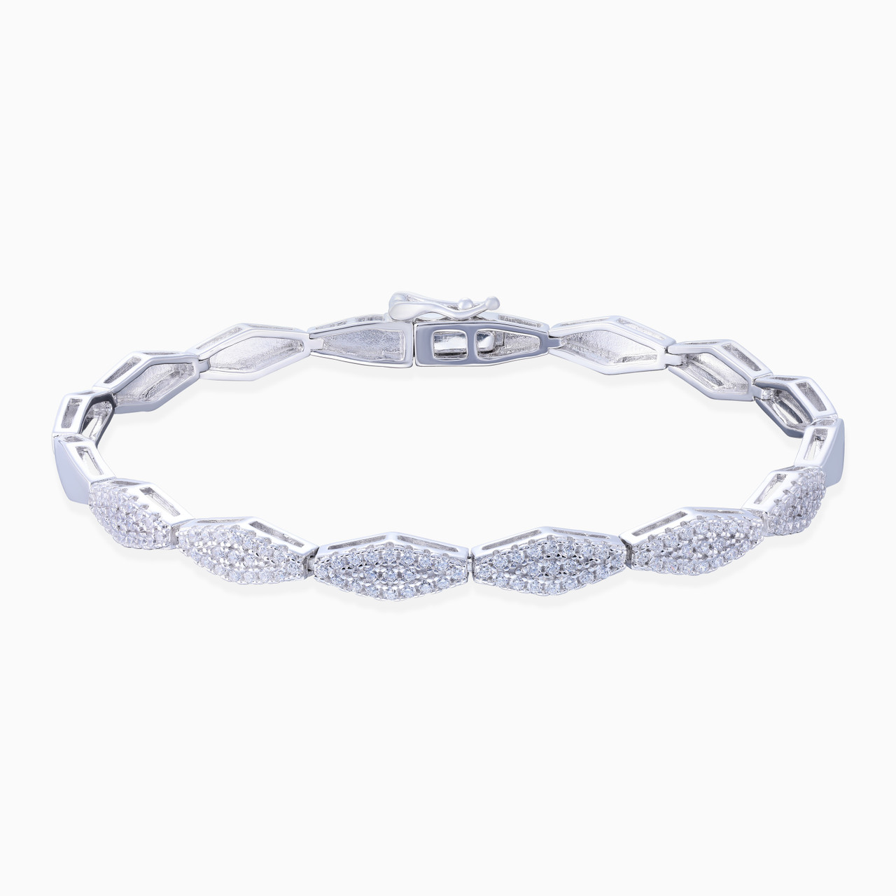Hexagon Clear Stone Sterling Silver Chain Bracelet | L'azurde KSA